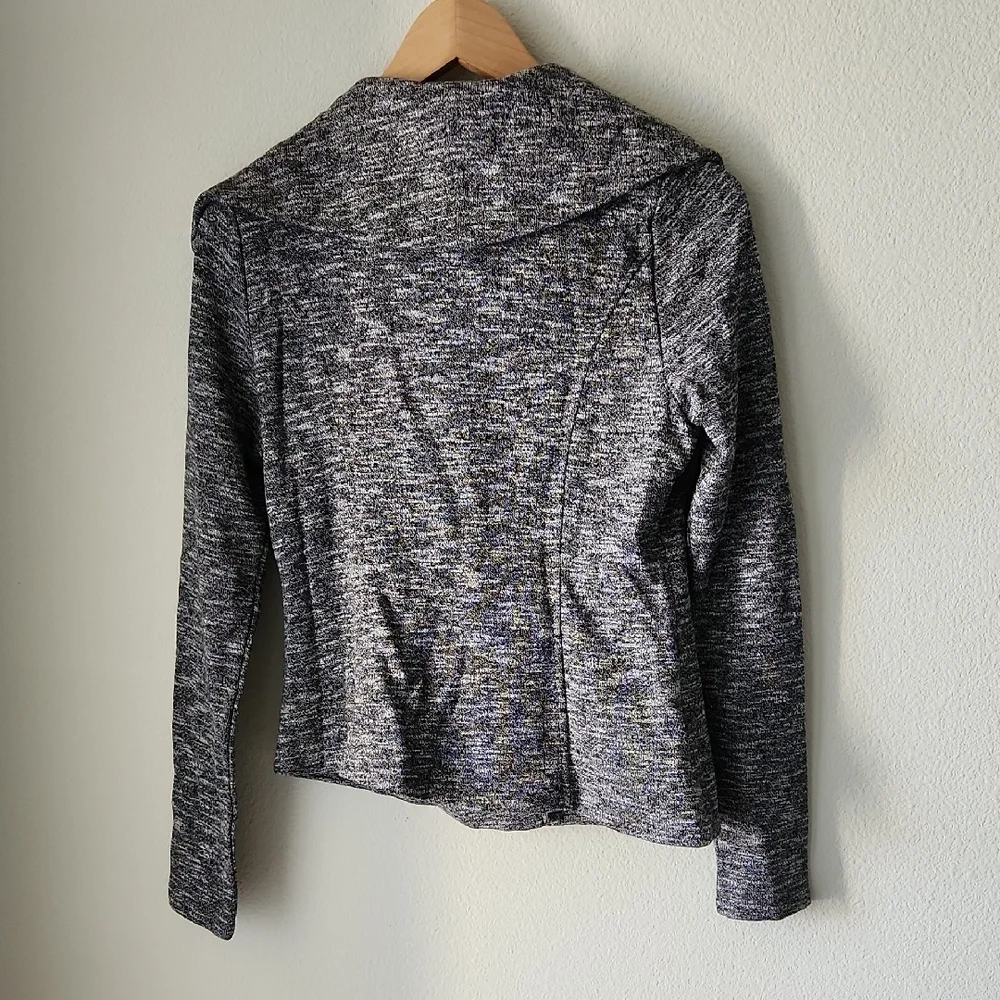 Mystree Textured Gray Knit Jacket Blazer Asymmetric Zip Drape Collar Sz S NWT